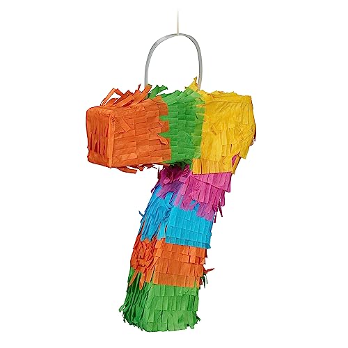 Relaxdays Pinata Zahl 7, Regenbogenpinata Geburtstag, HxBxT: 21 x 16 x 4,5 cm, Mini Piñata Kinder, zum Befüllen, bunt von Relaxdays