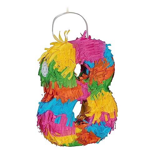 Relaxdays Pinata Zahl 8, Regenbogenpinata Geburtstag, HBT: 20,5 x 15,5 x 4,5 cm, Mini Piñata Kinder, zum Befüllen, bunt, 1 Stück von Relaxdays