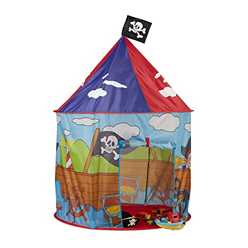 Relaxdays 10022458 Piraten Spielzelt für Jungen, Kinderzelt mit Piratenflagge ab 3 Jahren, Spielhaus H xD 130 x 100 cm, rot-blau von Relaxdays
