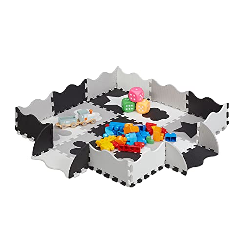 Relaxdays Puzzlematte 34-teilig, EVA Schaumstoff, schadstofffrei, 0,77 m², Spielmatte Rand, versch. Motive, grau/weiß, 1 x 31.5 x 31.5 cm von Relaxdays