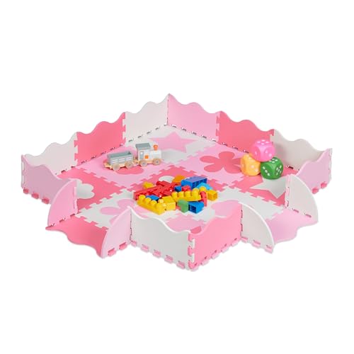 Relaxdays Puzzlematte 34-teilig, EVA Schaumstoff, schadstofffrei, 0,77 m², Spielmatte Rand, versch. Motive, pink/rosa, 1 x 31.5 x 31.5 cm von Relaxdays