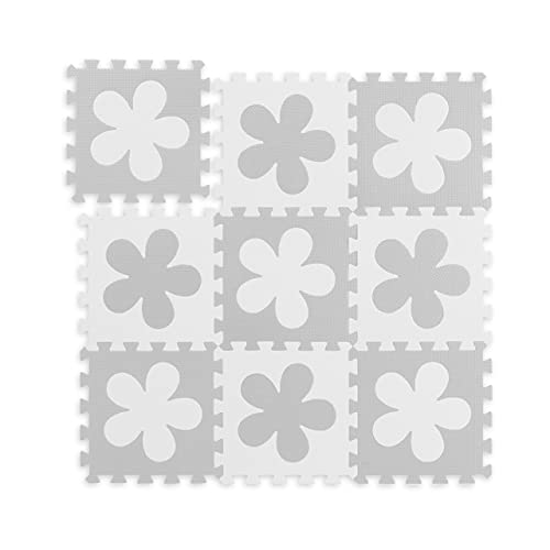 Relaxdays Puzzlematte Blumen-Muster, 9 Teile, EVA-Schaumstoff, schadstofffrei, Spielunterlage 91,5 x 91,5 cm, weiß-grau von Relaxdays