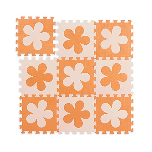 Relaxdays Puzzlematte Blumen-Muster, 9 Teile, Schaumstoff, schadstofffrei, Spielunterlage 91,5 x 91,5 cm, orange-beige von Relaxdays