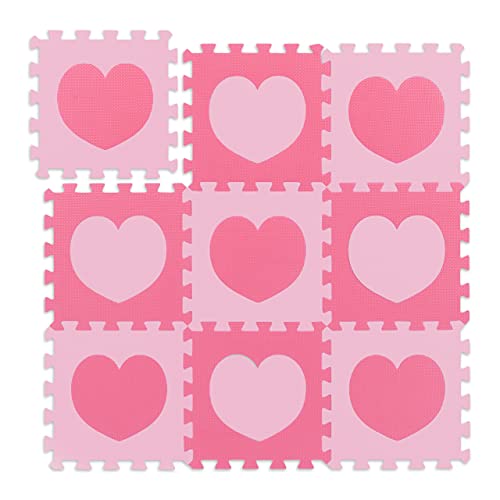 Relaxdays Puzzlematte Herz-Muster, 18 Puzzleteile, aus schadstofffreiem EVA-Schaumstoff, B x T: 91,5 x 91,5cm, rosa/ pink von Relaxdays