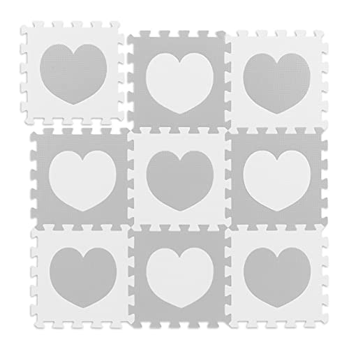 Relaxdays Puzzlematte Herz-Muster, 18 Puzzleteile, aus schadstofffreiem EVA-Schaumstoff, B x T: 91,5 x 91,5cm, weiß/ grau von Relaxdays