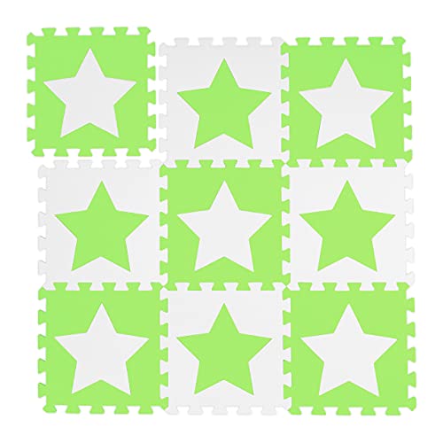 Relaxdays Puzzlematte Sterne, 9 Stück, 18 Teile, EVA Schaumstoff, schadstofffrei, Spielunterlage 91 x 91 cm, weiß-grün von Relaxdays