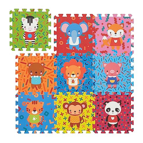 Relaxdays Puzzlematte Tiere, 9-teilige Spielmatte, schadstofffrei, EVA Schaumstoff, Kinderzimmer, 86 x 86 cm, bunt von Relaxdays