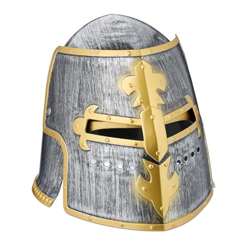 Relaxdays Ritterhelm, mit klappbarem Visier, Mittelalter Helm für Fasching & Karneval, Topfhelm, Kunststoff, silber/gold Relaxdays Ritterhelm, mit klappbarem Visier, Mittelalter Helm für Fasching & Karneval, Topfhelm, Kunststoff, silber/gold von Relaxdays