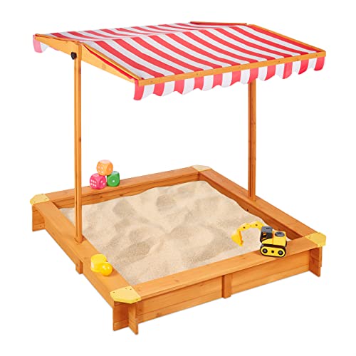 Relaxdays Sandkasten mit verstellbarem Dach, HxBxT: 117 x 117 x 117 cm, Sandkiste mit Bodenvlies, Tannenholz, Natur, Hellbraun, Rot, Weiß Relaxdays Sandkasten mit verstellbarem Dach, HxBxT: 117 x 117 x 117 cm, Sandkiste mit Bodenvlies, Tannenholz, Natur, Hellbraun, Rot, Weiß von Relaxdays
