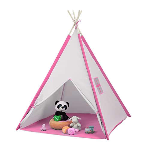 Relaxdays Spielzelt, Tipi Zelt für Kinder, mit Boden, Kinderzimmerzelt, HBT: 154 x 124 x 124 cm, Kinderzelt, weiß/rosa Relaxdays Spielzelt, Tipi Zelt für Kinder, mit Boden, Kinderzimmerzelt, HBT: 154 x 124 x 124 cm, Kinderzelt, weiß/rosa von Relaxdays