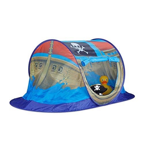 Relaxdays 10022451 Spielzelt Piratenschiff für Jungen, Pop Up Kinderzelt für Innen & Outdoor, Piratenzelt HxBxT 68x170x85cm, blau von Relaxdays