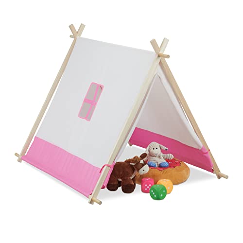 Relaxdays Tipi Zelt für Kinder, flach, Kinderzimmerzelt, HxBxT: 92 x 120 x 86 cm, drinnen, Wigwam Kinderzelt, weiß-rosa von Relaxdays