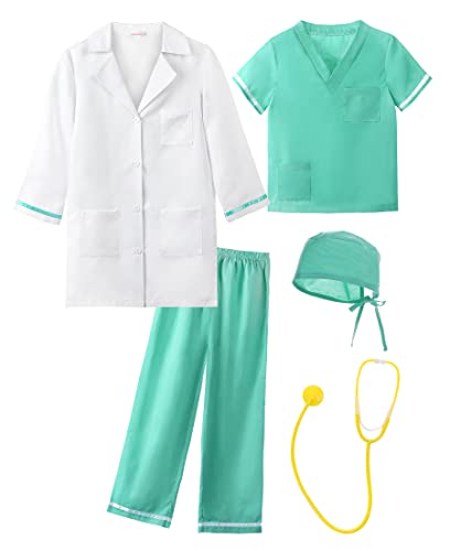 ReliBeauty Arztkittel Kinder Laborkittel Arzt Kostüm Krankenschwester Geschenke,Grün,130 von ReliBeauty