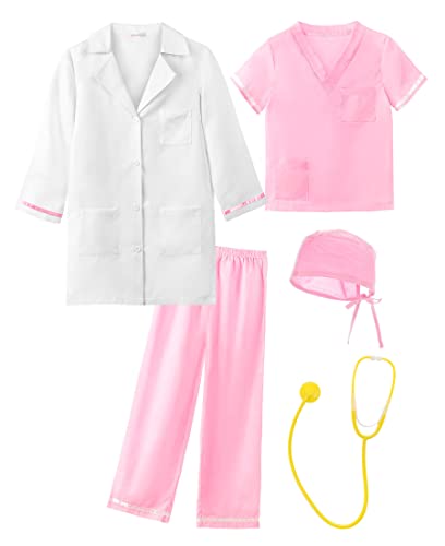 ReliBeauty Arztkittel Kinder Laborkittel Arzt Kostüm Krankenschwester Geschenke,Pink,130 von ReliBeauty