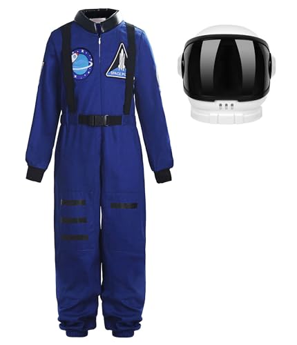 ReliBeauty Astronauten Kostüm Kind:mit Astronautenhelm Jungen Mädchen,Blau,130 von ReliBeauty
