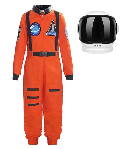 ReliBeauty Astronauten Kostüm Kind:mit Astronautenhelm Jungen Mädchen,Orange,120 von ReliBeauty