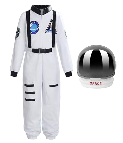 ReliBeauty Astronauten Kostüm Kind:mit Astronautenhelm Jungen Mädchen,Weiß,110 von ReliBeauty