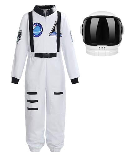ReliBeauty Astronauten Kostüm Kind:mit Astronautenhelm Jungen Mädchen,Weiß,120 von ReliBeauty