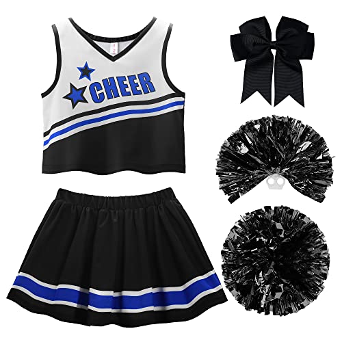 ReliBeauty Cheerleader Kostüm Kinder Kleid mit Pompoms und Kopfschmuck，schwarz,100 von ReliBeauty