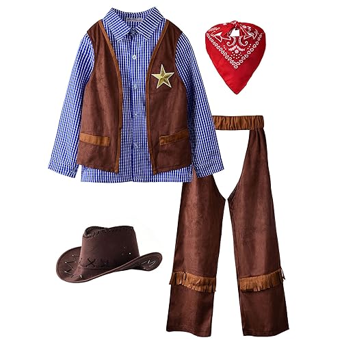 ReliBeauty Cowboy Kostüm Kinder mit Cowboyhut Bandana Halstuch, Blau，120 von ReliBeauty