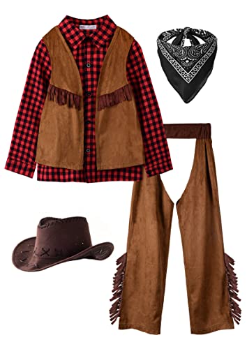 ReliBeauty Cowboy Kostüm Kinder mit Cowboyhut Bandana Halstuch, Rot, 110 von ReliBeauty