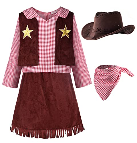 ReliBeauty Cowgirl Cowboy Kostüm Mädchen Kinder mit Hut und Halstuch Karneval Faschingskostüme Kinder,100 von ReliBeauty