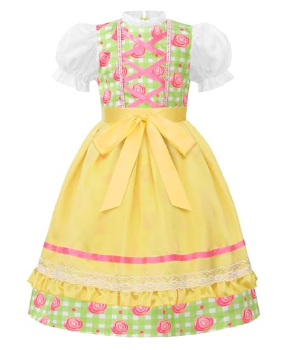 ReliBeauty Dirndl Mädchen Kinder 2-in-1 Set Midi mit Schürze gelb grün,120 von ReliBeauty