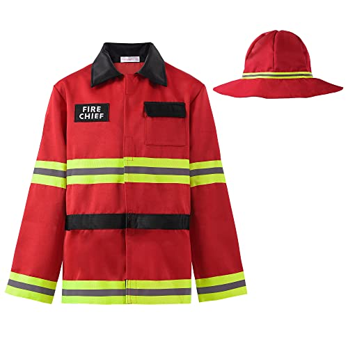ReliBeauty Feuerwehr Feuerwehrmann Kostüm Kinder mit Mütze, Rot，100 von ReliBeauty
