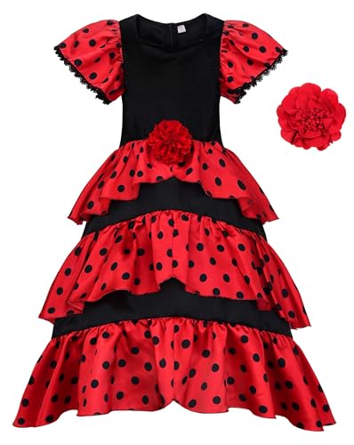 ReliBeauty Flamenco Tänzerin Kostüm Kinder Flamenco Kleid Mädchen Spanierin Karneval Halloween,130 von ReliBeauty