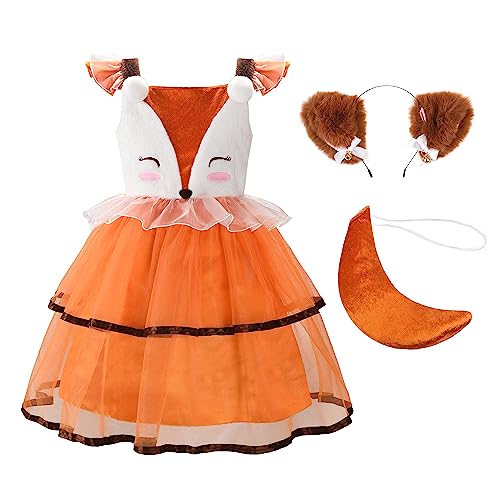 ReliBeauty Fuchs Kostüm Kinder Mädchen Tier Kleid mit Schwanz Haarreif,100 von ReliBeauty