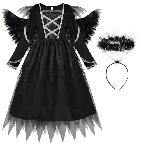 ReliBeauty Gefallener Angel Kostüm Fallen Angel Kleid für Mädchen mit Heiligenschein und Flügeln,120 von ReliBeauty