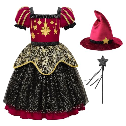 ReliBeauty Hexenkostüm Mädchen Kinder Halloween mit Umhang Cape Mütze,140 von ReliBeauty