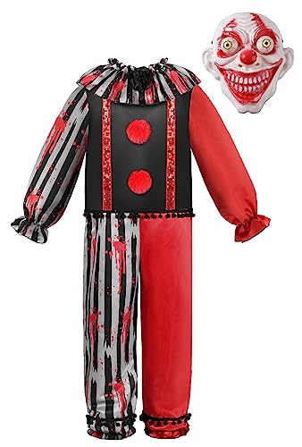 ReliBeauty Horror Clown Kostüm Kinder Killer Clown Junge mit Maske Halloween,130 von ReliBeauty