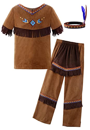 ReliBeauty Indianer Kostüm Kinder Junge mit Kopfschmuck，100 von ReliBeauty