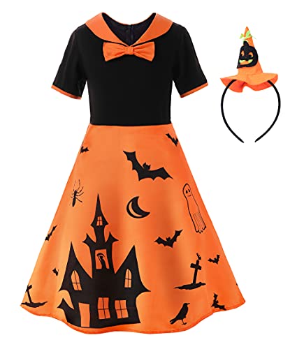 ReliBeauty Kürbis Kostüm Kinder Halloween Kleid Halloween Party Herbst Deko mit Hut,100 von ReliBeauty