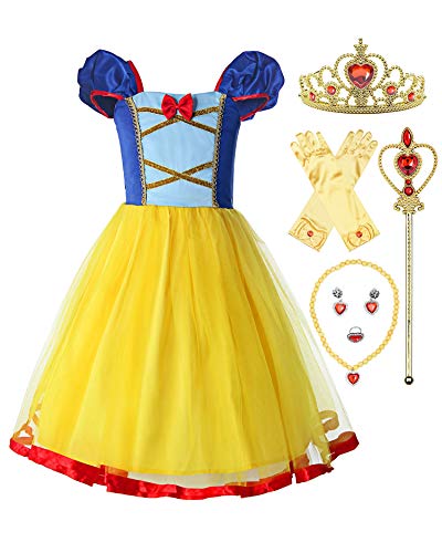 ReliBeauty Mädchen Elastische Taille Rückenfreie Prinzessin Kleid Kostüm, Gelb, mit Zubehör, 100 von ReliBeauty
