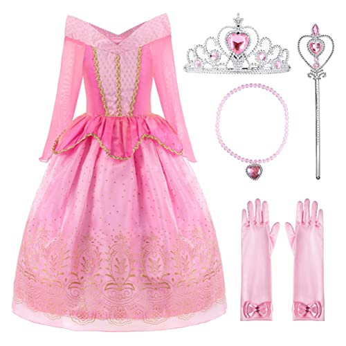 ReliBeauty Mädchen Prinzessin Kostüm Kinder Kleid, Rosa,mit Zubehöre,4-5 Jahren/102-112cm(Etikett110) von ReliBeauty