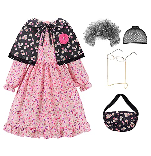 ReliBeauty Oma Kostüm Alte Frau Kinder Mädchen Cosplay mit Perücke,100 von ReliBeauty