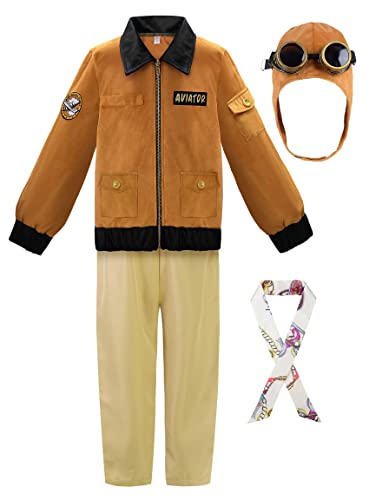 ReliBeauty Pilot Kostüm Kinder Junge mit Mütze Scharf,110 von ReliBeauty
