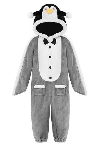 ReliBeauty Pinguin Kostüm Kinder Jungen Mädchen Tierkostüm Pyjama Unisex Faschingskostüm Halloween Karneval,140 von ReliBeauty