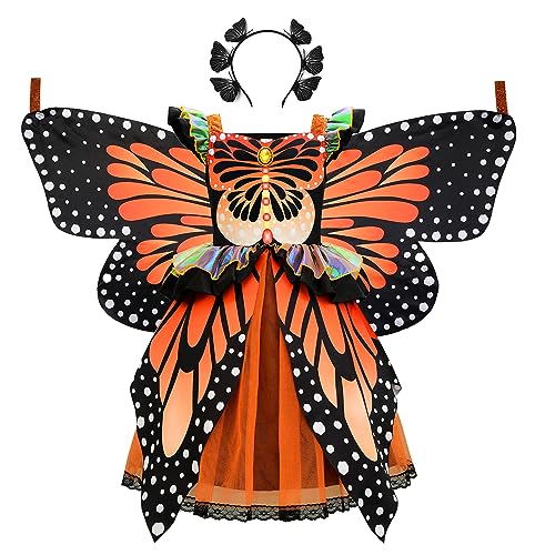 ReliBeauty Schmetterling Kostüm Kinder Mädchen Tier Kleid mit Schmetterlingsflügeln und Stirnband Halloween 100 von ReliBeauty