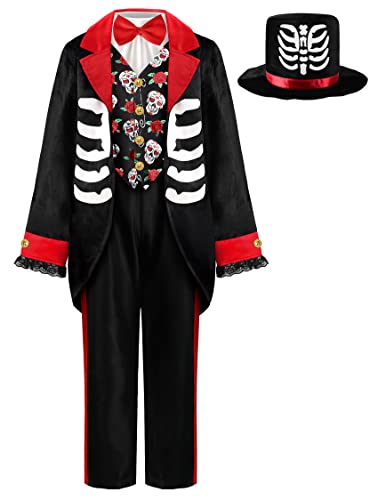 ReliBeauty Skelett Kostüm Kinder Halloween Junge mit Mütze,100 von ReliBeauty