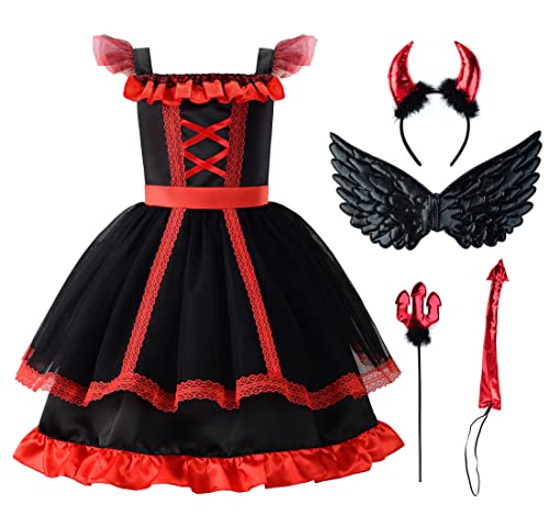 ReliBeauty Teufel Kostüm Kinder Mädchen mit Zubehör Halloween,120 ReliBeauty Teufel Kostüm Kinder Mädchen mit Zubehör Halloween,120 von ReliBeauty