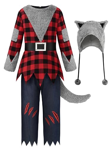 ReliBeauty Werwolf Kostüm Kinder Junge Halloween mit Mütze Hose Schwanz，140 von ReliBeauty