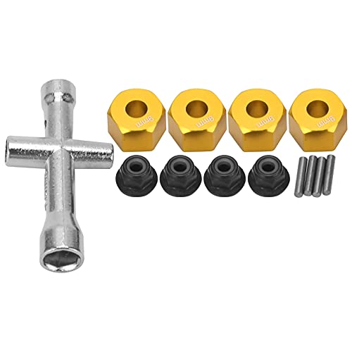 12mm Wheel Hex Hub Adapter | 9mm Thick Aluminum Alloy for 1/10 RC Car | M4 Flange Lock Nuts & Cross Wrench Set | Long - Lasting Replacement Parts (Gold) von Reliant Jazzy