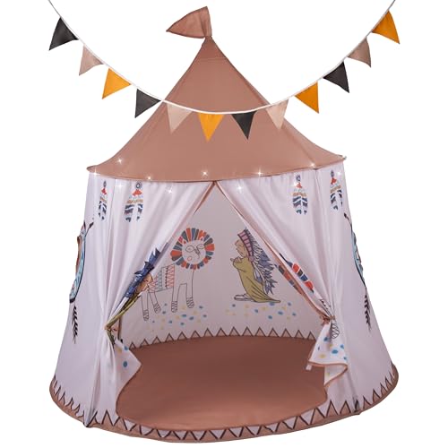 RELSY Pop-Up-Zelt mit indischem Thema für Kinder, Tepee, Kaffee-Bronze-Farbe, Kinderzelt, inklusive 3 Meter LED-Lichterkette und 3 m Wimpelkette, große Größe 116 cm x 123 cm RELSY Pop-Up-Zelt mit indischem Thema für Kinder, Tepee, Kaffee-Bronze-Farbe, Kinderzelt, inklusive 3 Meter LED-Lichterkette und 3 m Wimpelkette, große Größe 116 cm x 123 cm von Relsy