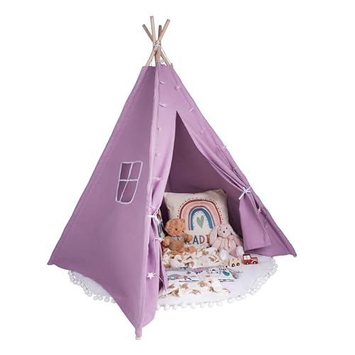 Relsy Kids Violet Blush Tipi Zelt für Kinder | Lila Spieltipi/Pop-Up-Zelt für Mädchen und Jungen, 140 x 120 cm, Baumwoll-Leinwand mit Sternenlichtern und Teppichzubehör Relsy Kids Violet Blush Tipi Zelt für Kinder | Lila Spieltipi/Pop-Up-Zelt für Mädchen und Jungen, 140 x 120 cm, Baumwoll-Leinwand mit Sternenlichtern und Teppichzubehör von Relsy