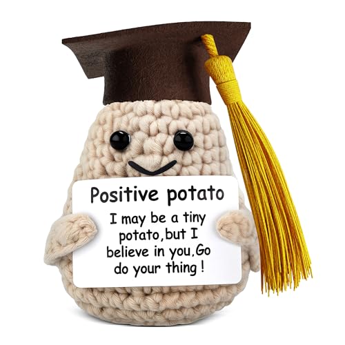Positive Kartoffel mit ermutigender Botschaft - Emotionale Unterstützung Kartoffel Geschenk (7,5 cm x 5 cm) Positive Häkelgeschenke für Freunde, Studenten & Absolventen - Weiches Material, erhebend von Reluen