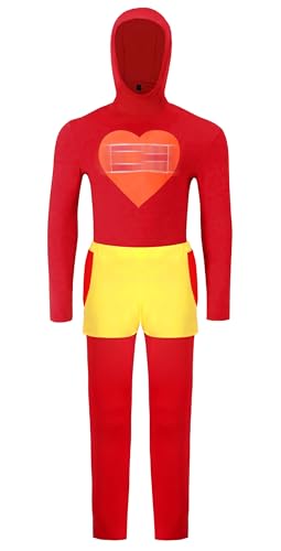 El Chupulin Herren Halloween-Kostüm, Colorada-Kostüm, Outfits, Superhelden, rote Hemden, Hosen, Shorts, Herz, bedruckt, Festival-Uniform, Größe M von Remimi