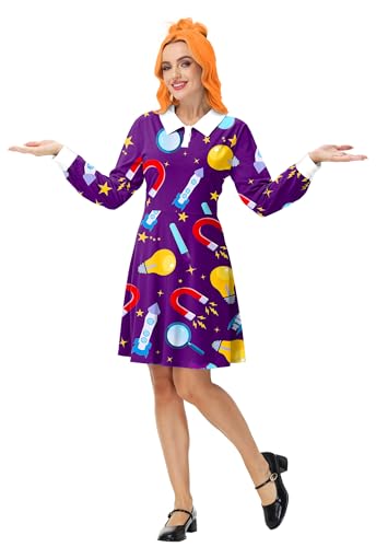 Ms Frizzle Kostüm, Wissenschaftslehrer, Erwachsenenkleid, Peter-Pan-Kragen, langärmelig, Halloween, Retro, Gothic, Outfits, Größe XL Ms Frizzle Kostüm, Wissenschaftslehrer, Erwachsenenkleid, Peter-Pan-Kragen, langärmelig, Halloween, Retro, Gothic, Outfits, Größe XL von Remimi